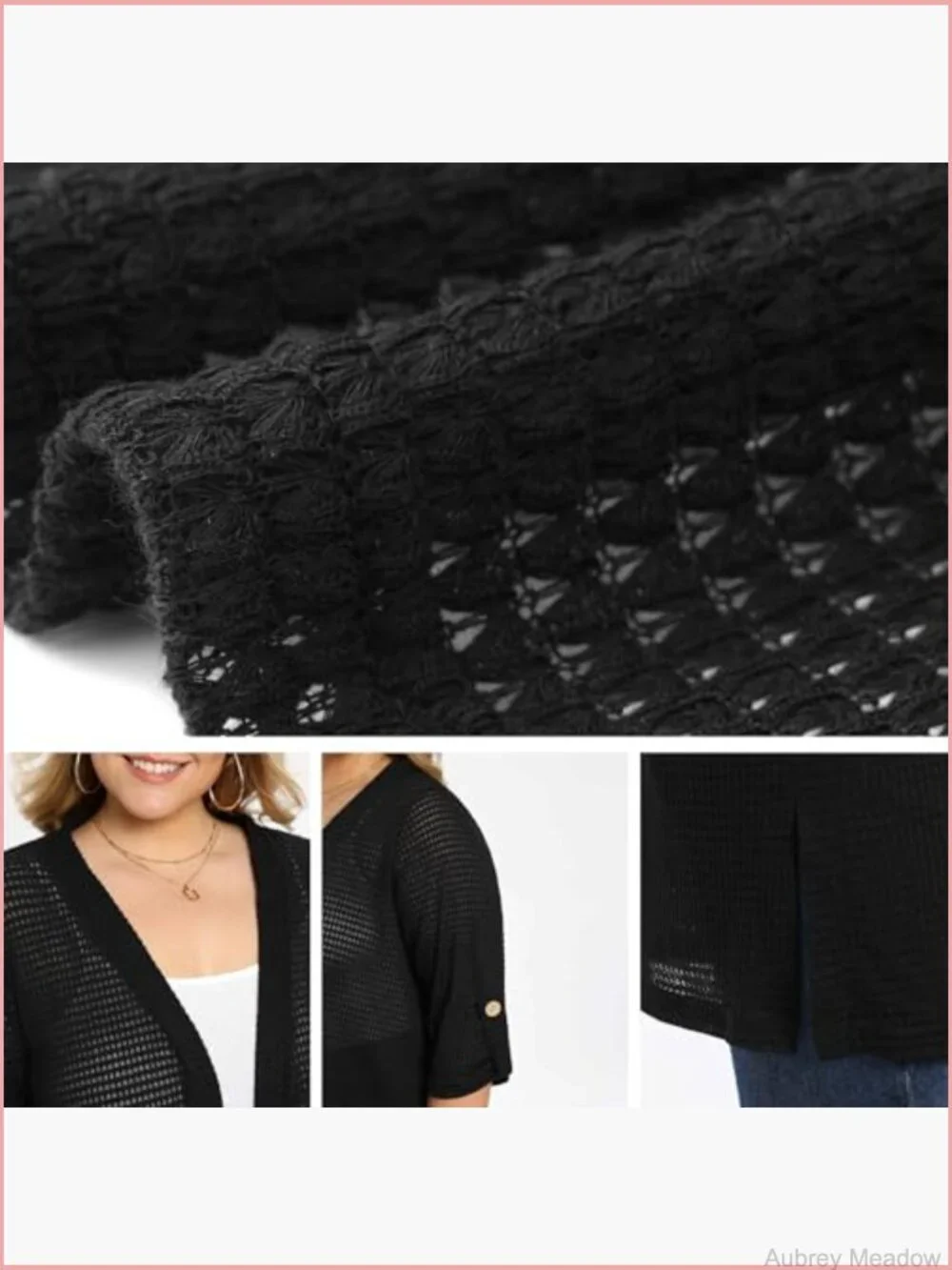 Plus Size Hollow Out 3/4 Sleeve Side Slits Cardigan Cover Up